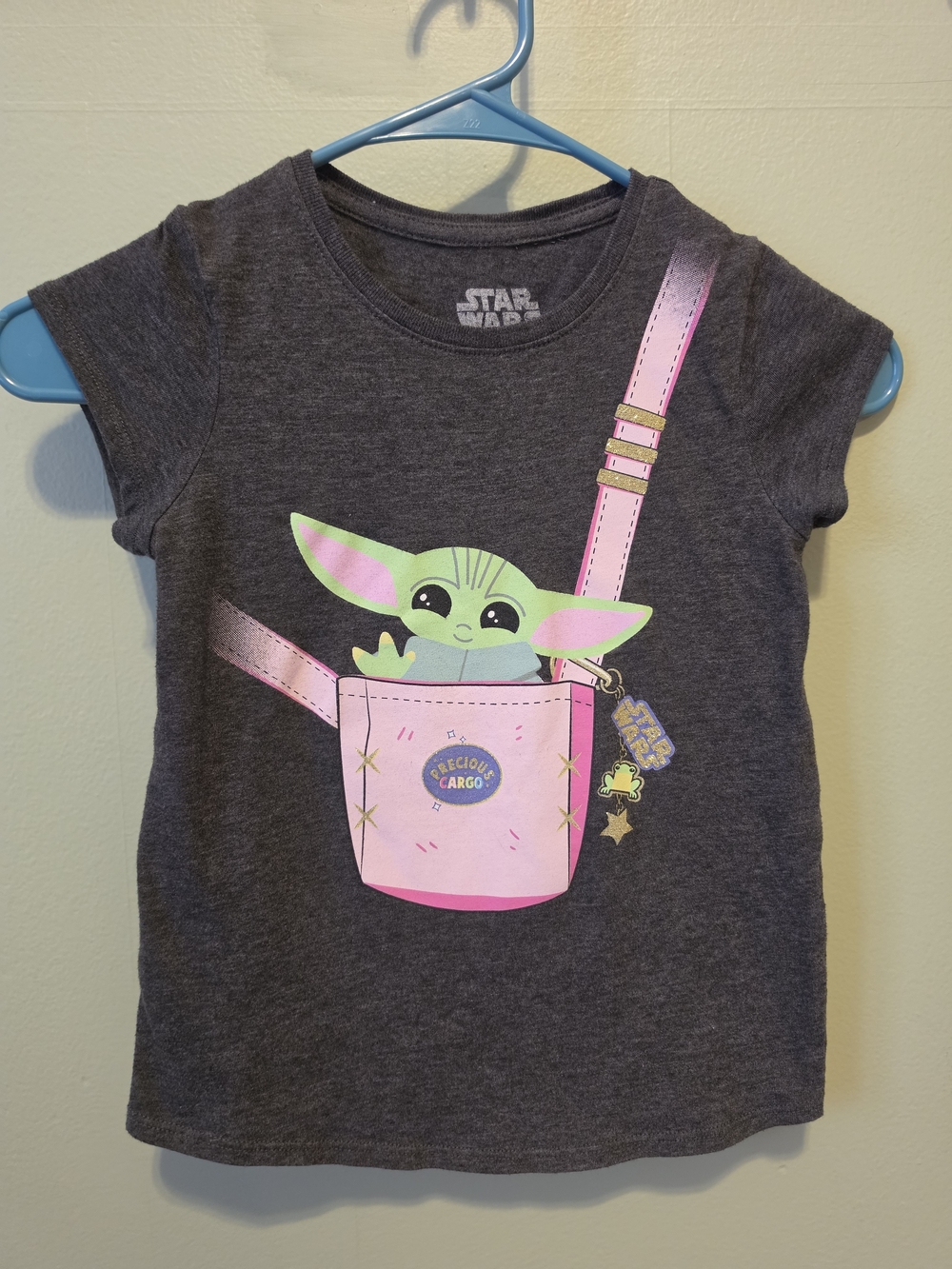 Star Wars Charcoal Tee with Pink & Green Grogu Pocket Graphic